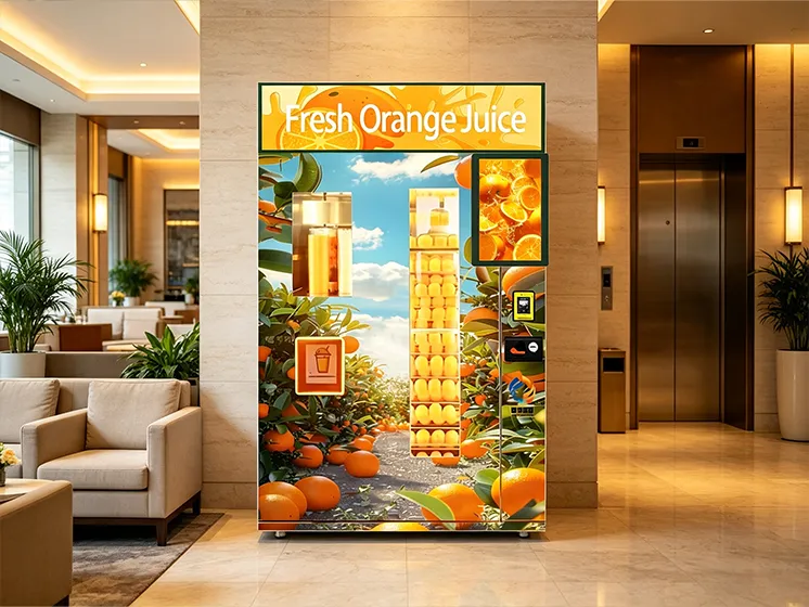 Orange juice vending machine installed in a hotel
