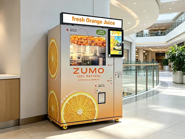Orange juice vending machine installed in a shopping mall