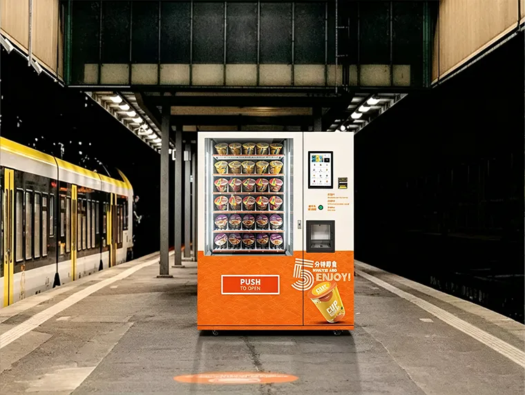 Noodle vending machine transportation hub installation